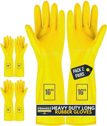 F8WARES 16inch Washable Heavy-duty Reusable Dishwashing Kitchen Industrial Gardening Hand Latex Rubber Cleaning Gloves For Men Women 16 Inches Long (Pack of 2) Wet and Dry Glove Set