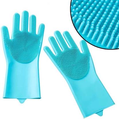 tick mark Reusable Silicone Magic Gloves for Dishwashing & Home Cleaning Wet and Dry Glove