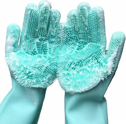 HOMEGALLEY Silicon Cleaning Gloves, Magic Silicon Dish Washing Gloves, Silicon Hand Gloves Wet and Dry Glove Set