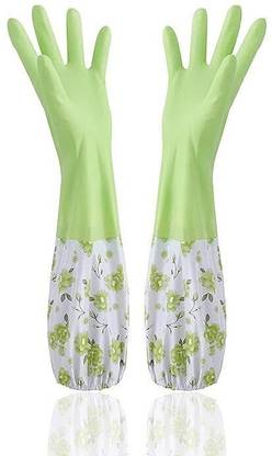 JHWOQU Reusable Rubber Latex PVC,Long Elbow Hand Cleaning Gloves(pair 1)(green) Wet and Dry Glove