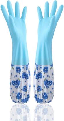 RBGIIT Reusable PVC FlockLined Long Elbow Length Gloves for Kitchen Dishwashing Winters Wet and Dry Glove