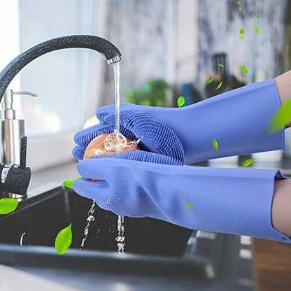 Awadhmart AWM Silicone Dish Washing Gloves also for Pet care Car and Bathroom Wet and Dry Glove Set