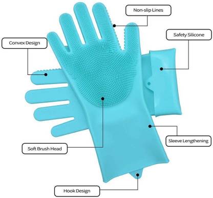 Aryshaa Magic Silicone Dish Washing Gloves, Silicon Cleaning Gloves, Silicon Hand Gloves for Kitchen Dishwashing and Pet Grooming, Great for Washing Dish, Car, Bathroom Wet and Dry Glove Set