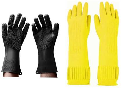 DHONI Combo Pack Of Ultra Strong,Latex Free Cleaning & Dishwashing Gloves. Wet and Dry Glove Set