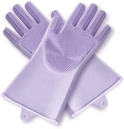 Flying monk Silicone Rubber Cleaning Wet & Dry Kitchen Glove for Home Pet-1 Pair Wet and Dry Glove