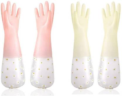 vitzie Reusable Waterproof Household Latex Hand Gloves For Kitchen Dish Washing Wet and Dry Disposable Glove Set