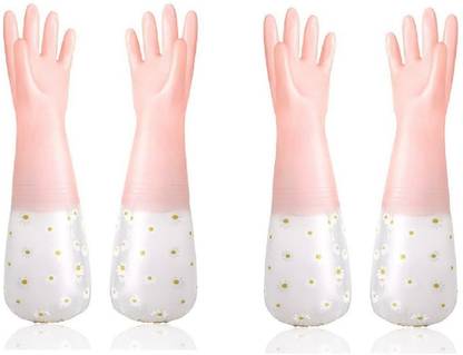 vitzie Reusable Waterproof Household Latex Hand Gloves For Kitchen Dish Washing Wet and Dry Disposable Glove Set