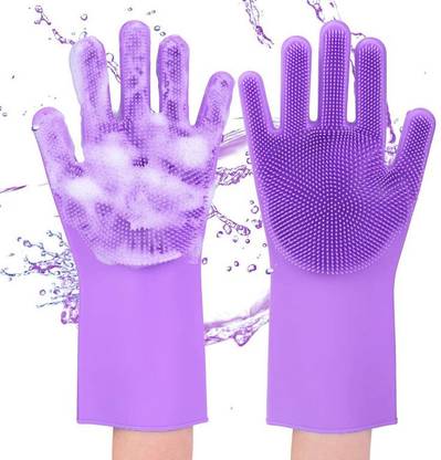 tick mark 1Pair Silicon Heat Resistance Hand Gloves 2-in-1 Scrubbing &Cleaning MagicGloves Wet and Dry Glove