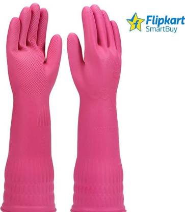 Flipkart SmartBuy 1 Pair Pink Rubber Waterproof Reusable Washable Kitchen Cleaning Pet Care Cheamical Restatince Heat Restitance Safety Skin Plam Hand Virus Jums Protect For Health And Body Safety Tools For Hand And Arms Safety Gloves Wet and Dry Glove