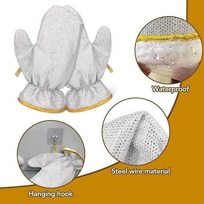 CRAZYABBS Pack of 2 Reusable Wire Dishwashing Hand Gloves,Waterproof &Skin-Friendly x2.146 Dishwash Bar