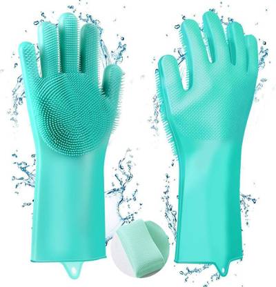 tick mark Reusable Silicone Magic Gloves for Dishwashing & Home Cleaning Wet and Dry Glove