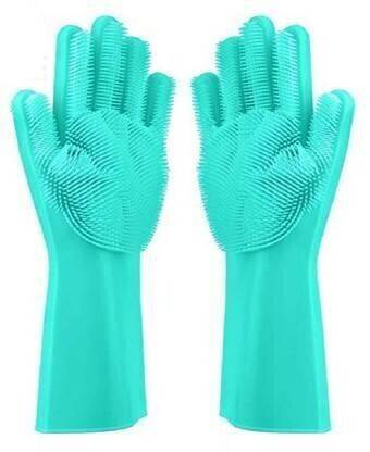 mitsu Magic Silicon Non-Slip Scrubbing Gloves for Dishwashing for Kitchen/Scrubbing Gloves for Pet Grooming/Household Cleaning/Multipurpose Use Silicone Scrub Wet and Dry Glove (Free Size) Wet and Dry Glove Set