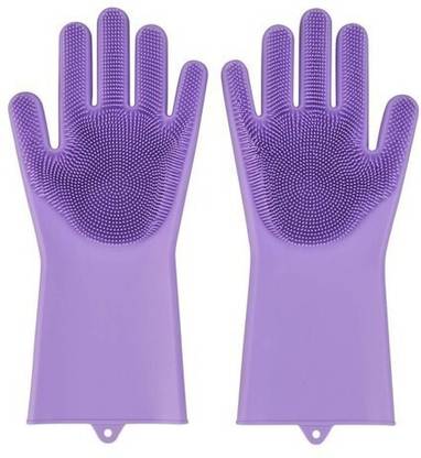 JOHN RICHARD Reusable Rubber Silicon Household Safety Wash Scrubber Heat Resistant Kitchen Gloves for Dish washing, Cleaning, Gardening Wet and Dry Glove hand gloves for kitchen Wet and Dry Glove (Free Size) Wet and Dry Disposable Glove