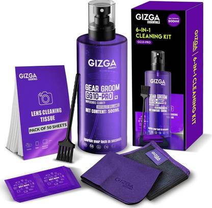 Gizga Essentials 6-in-1 Screen Cleaning Kit: 500ml Spray, Brush, Wipes, Cloth, Tissue for Mobiles, Laptops, Gaming, Computers  (GG10-PRO)