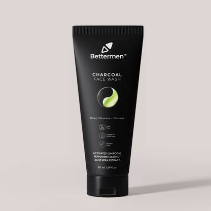 Bettermen Activated Charcoal  for Men with Peppermint Extract & Aloe Vera Extract Face Wash