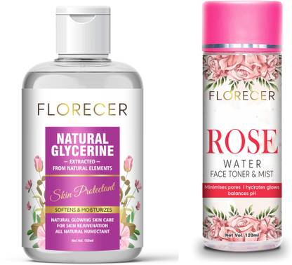 FLORECER Organic Rose Water and Glycerin - For Toner, Cleanser, Face Wash