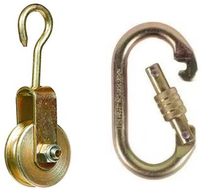 Freefall Solid Metal Roller Pulley hook with Carabiner screw type | Climbing Pulley | Climbing Pulley