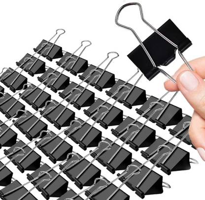 FRKB 32mm Black Binder Clips Set of 24pc 32mm Steel Metal