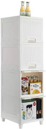 ICONEST 4 Layer Plastic Storage Foldable Wardrobe For Clothes, Modular Drawer Box Drawer Divider