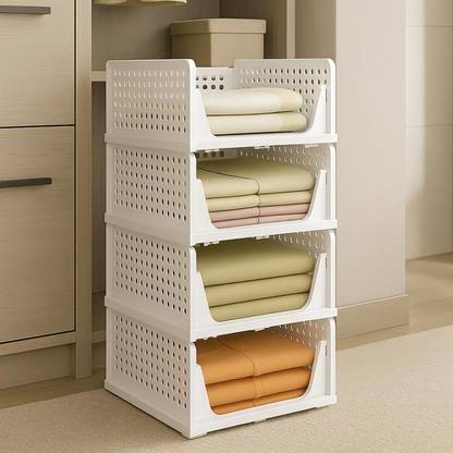 JD FRESH 4 UNITS PLASTIC FOLDABLE SINGLE DOOR CUPBOARD FOR CLOTH STORAGE MODULAR CABINET PVC Collapsible Wardrobe