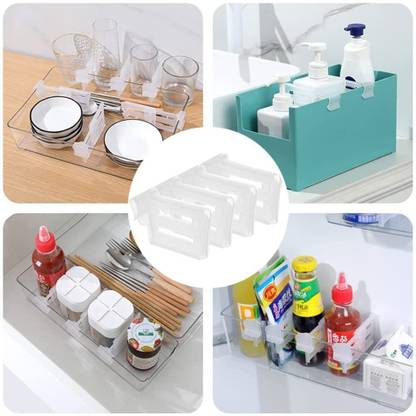Home Cube 8 Pcs Shelf Divider Telescopic Expandable Fridge Drawers Storage Partition Clips Drawer Divider