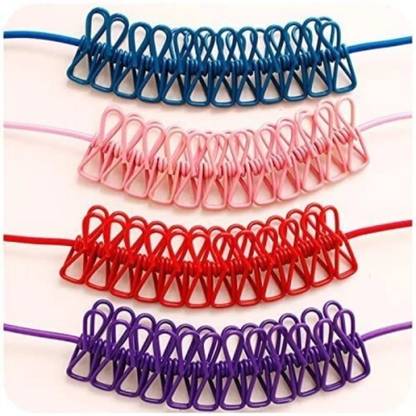 DSP Cloth-Drying Rope with Hooks Elastic Cloth Hanging 12 Clips Plastic, Steel Cloth Clips