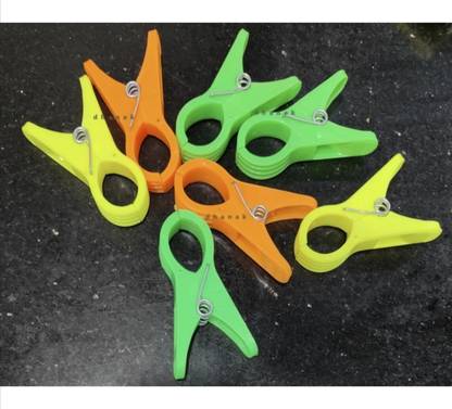 dhanak (24Pcs.) Heavy Duty Jumbo Size Cloth Pegs_Cloth Drying Pins/Clips_Extra-Large Size_All New Clamp Design Plastic Cloth Clips
