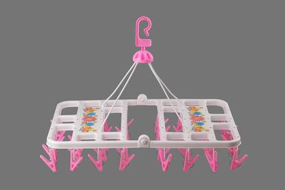 Urbanware Foldable Cloth Hanger with 28 Clips Laundry Drip Drying Hanger Rack Plastic Square Cloth Drying Stand Hanger with 28 Clips/pegs, Baby Clothes Hanger Stand, (Set of 1) Plastic Cloth Clips