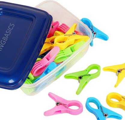 LivingBasics Heavy Duty Clothes Drying Pins/Pegs with Storage Box for Hanger/Rod/Ropes, Polypropylene Cloth Clips