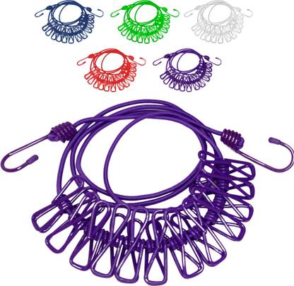 GURUG Clothes Drying Rope with Hooks, Assorted Colours, 12 Hooks Nylon Cloth Clips