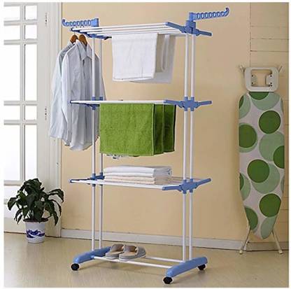 Flipkart SmartBuy Steel Floor Cloth Dryer Stand Home Hanger Cloth Rack Stand With Wheels (Multicolor)