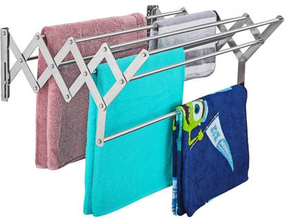 Homwell Steel Wall Cloth Dryer Stand 9 Rods x 2 Feet Zig Zag Foldable Clothes Stand/ Cloth Dying Stand / Towel Hanger