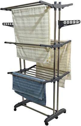 JG COMPANY Steel Floor Cloth Dryer Stand Cloth Hanger Stand for Clothes Foldable Kapde Sukhane Ka Stand with Wheels