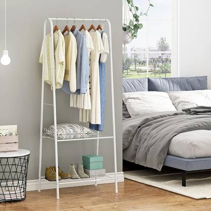 ADA Steel Floor Cloth Dryer Stand Heavy Duty Clothing Garment Rack with 2 Bottom Shelves Freestanding Cloth Stand