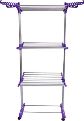 Unizone Steel Floor Cloth Dryer Stand US-13 DOUBLE POLL 3 TIER VIOLET-RV463
