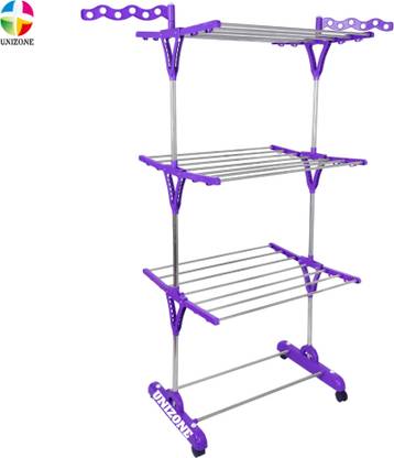 Unizone Steel, Plastic Floor Cloth Dryer Stand Steel Cloth Stand 3-Tier | Foldable Cloth Drying Stand, Premium Space-Saving