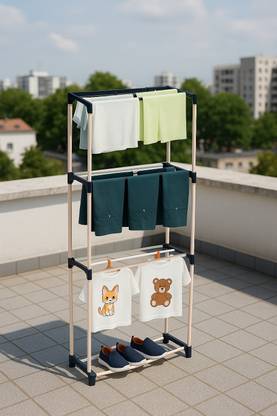 SRMAJI STORE Plastic Ceiling Cloth Dryer Stand Double Pole 4 Layer Clothes Drying Stand | Space Saving, Easy to Assembel