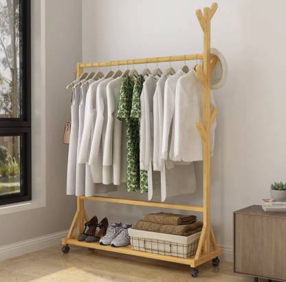 lukzer Wood Floor Cloth Dryer Stand Bamboo Coat Stand Rack Garment ...