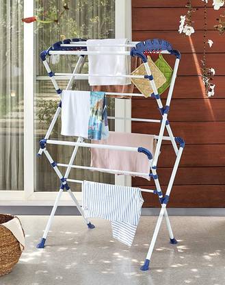 FLIPZON Steel Floor Cloth Dryer Stand Premium Alloy Steel Extra Large Drying -Sumo (White & Blue)