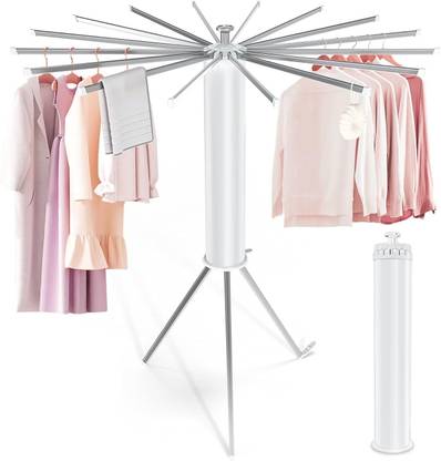 KriShyam Aluminium Floor Cloth Dryer Stand Fan-Shaped Free Standing with Tripod Stand 360° Rotation/16 Aluminium Poles
