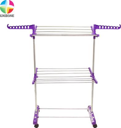 Unizone Steel, Aluminium, Plastic Floor Cloth Dryer Stand SS Premium Compact Space Saving Foldable - US2332 Single Poll