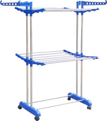 Unizone Steel, Plastic Floor Cloth Dryer Stand Stainless Made In India Double Poll Two Tier Rack  (2 Tier)