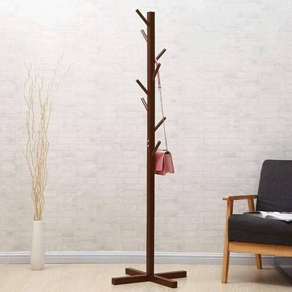 ADA Wood Floor Cloth Dryer Stand Premium Bamboo Clothes Stand For Bedroom Coat Hanger Stand With Storage Racks