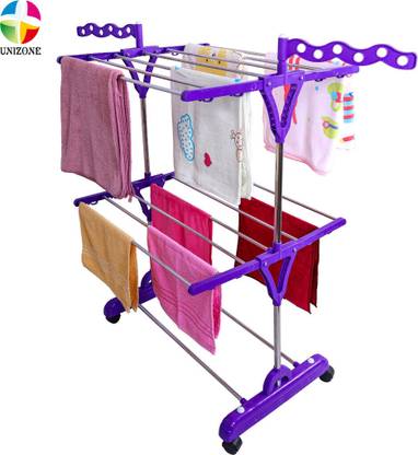 Unizone Steel, Plastic Floor Cloth Dryer Stand 2-Tier Foldable Cloth Stand Steel Space-Saving | Cloth Drying Stand for Home