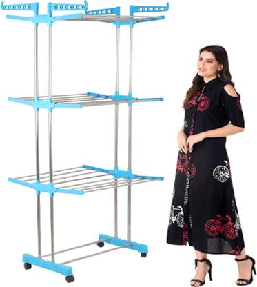 RAFTTAR Steel, Plastic Floor Cloth Dryer Stand RF_Blue-S-Cloth drying stand for balcony-044