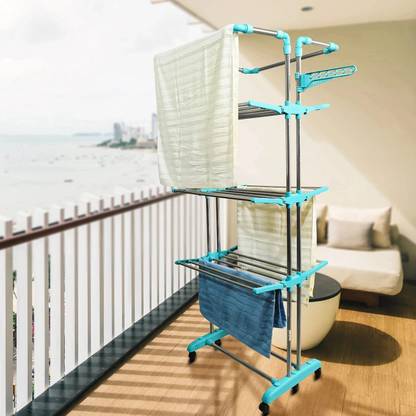 CIPLA PLAST Steel Floor Cloth Dryer Stand King Jambo SS 750/Strong & Heavy 4 Layer Stainless Steel Foldable and Movable