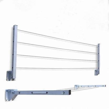 glitz Steel Wall Cloth Dryer Stand Foldable Wall Mount Clothes drying Rack 4 Wire with Free Clothesline