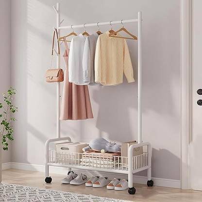LEOPAX Steel Floor Cloth Dryer Stand Garment Rack Free-Standing Rail with Single Pole Coat Hanger