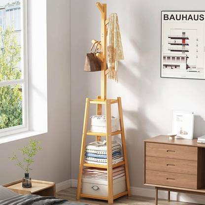 lukzer Wood Floor Cloth Dryer Stand 3 Layer Triangular 6 Branch Hook Clothes Display Stand