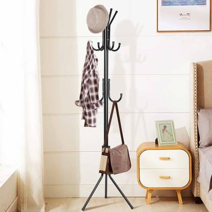 Afflatus Steel Floor Cloth Dryer Stand Cloth Stand for Rooms 12 Hooks Coat Rack Cloth Bedroom Cloth Stand Hanging Stand